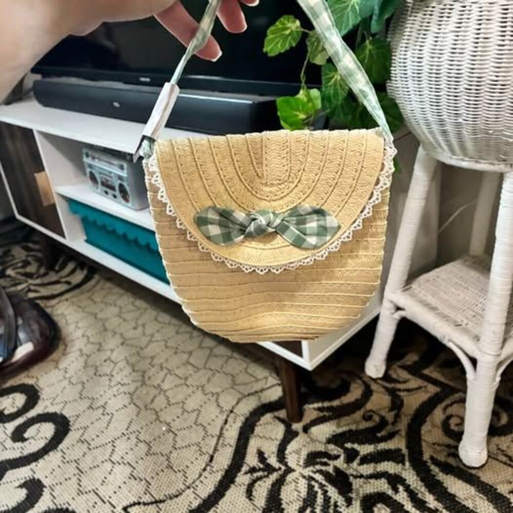 Tommy Bahama mini straw purse bag NWT Gingham Bow Lace Trim
